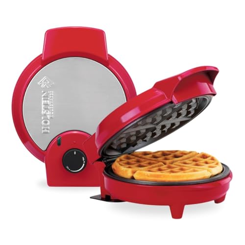 Holstein Housewares 7" Belgian Waffle Maker, Non-Stick Coating, Red/Stainless Steel,