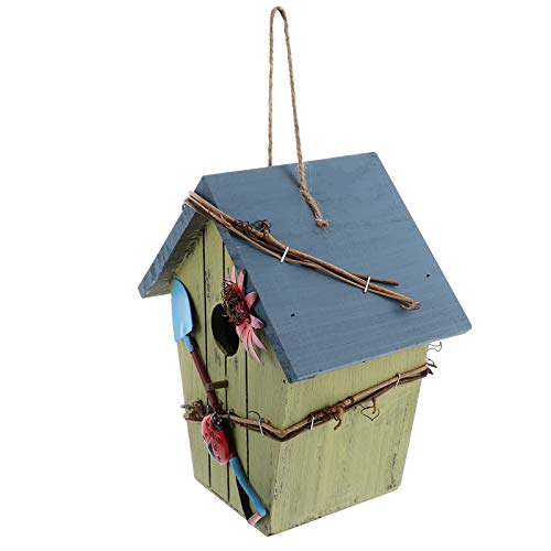 BEBEMOKO 木製の鳥の家の鳥の巣 庭の鳥小屋 屋外 素朴な鳥小屋 小さい 装飾的な鳥の家 鳥の営巣の家 農家 ケージ 巣箱 鳥の繁殖巣 鳥の避難所 美術工芸品 木の鳥小屋 庭の鳥の巣 Blue