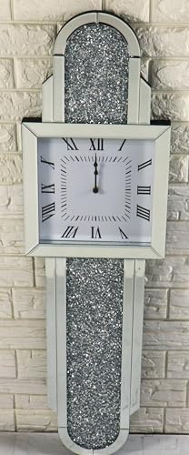 Grandfather Clock Extra Large Wall Clock Sparkly Diamond Crush Crystal Silver Mirrored