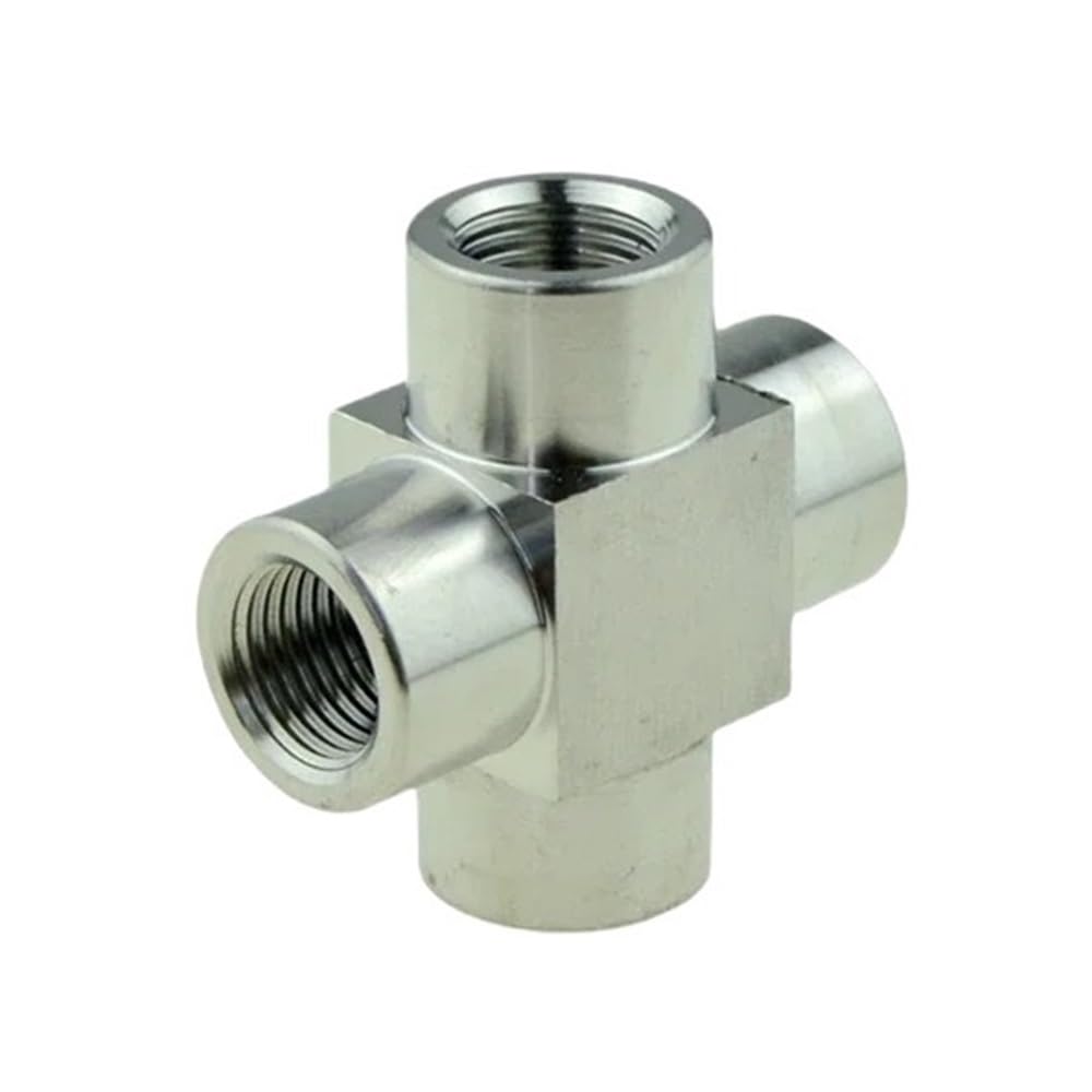 Rohrverschraubung T-Stück Winkelstück 4-Wege Edelstahl 304, Innen-/Außengewinde Hochdruck-Luftadapter 1 Stück(SS-PZA-F,1/2inch)