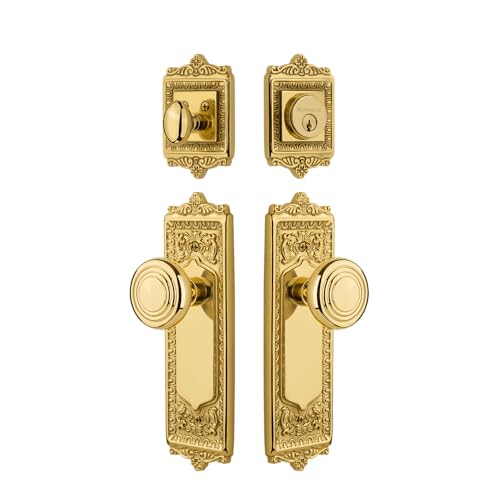 Nostalgic Warehouse Egg & Dart Entry Set with Deco Knob in Unlacquered Brass-2 3/8" Backset-Universal Handing