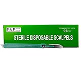 Disposable Scalpels Sterile Surgical Blade Size 22 Stainless Steel with Plastic Handle & Metric Line Individually Foil Wrapped Box of 10