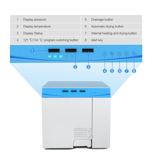 EustomA Steam Sterilizer 18L/23L(4.75/6.08Gal) Class N Thermal Semi Automatic Autoclave Two Sterilization Programs Temperature and Pressure Overload Protection Safety Lock for E0718A/E0723A (18L)