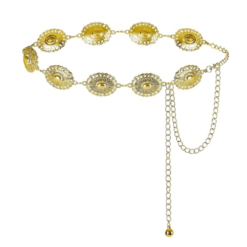 Western Chain Belt Cowgirl Belts for Women Gold Chain Belt Waist Chain Belt for Dress Jeans Pants (A-Gold Chain, Fit Waist up to 44