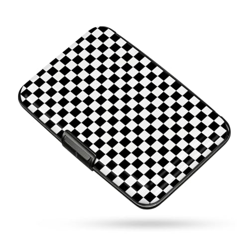 Credit Card Holder, Black and White Checkered, Mini Aluminum Wallet