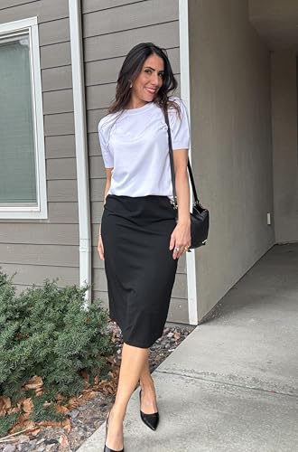 Image of Naggoo Midi Skirts for Women Summer Elastic High Waisted Basic Straight Skirt with Slit