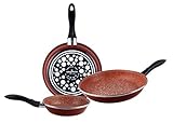 Magefesa Toscana Terracota - set de 3 sartenes (18/20/24)cm acero vitrificado exterior, borgoña. Antiadherente bicapa, aptas para todo tipo de cocinas, especial inducción. 50% de ahorro energético.