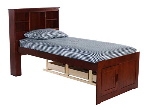 Discovery World Furniture Twin Size Bookcase Captain Bed With 6 Drawers On One Side In Merlot #TOP3