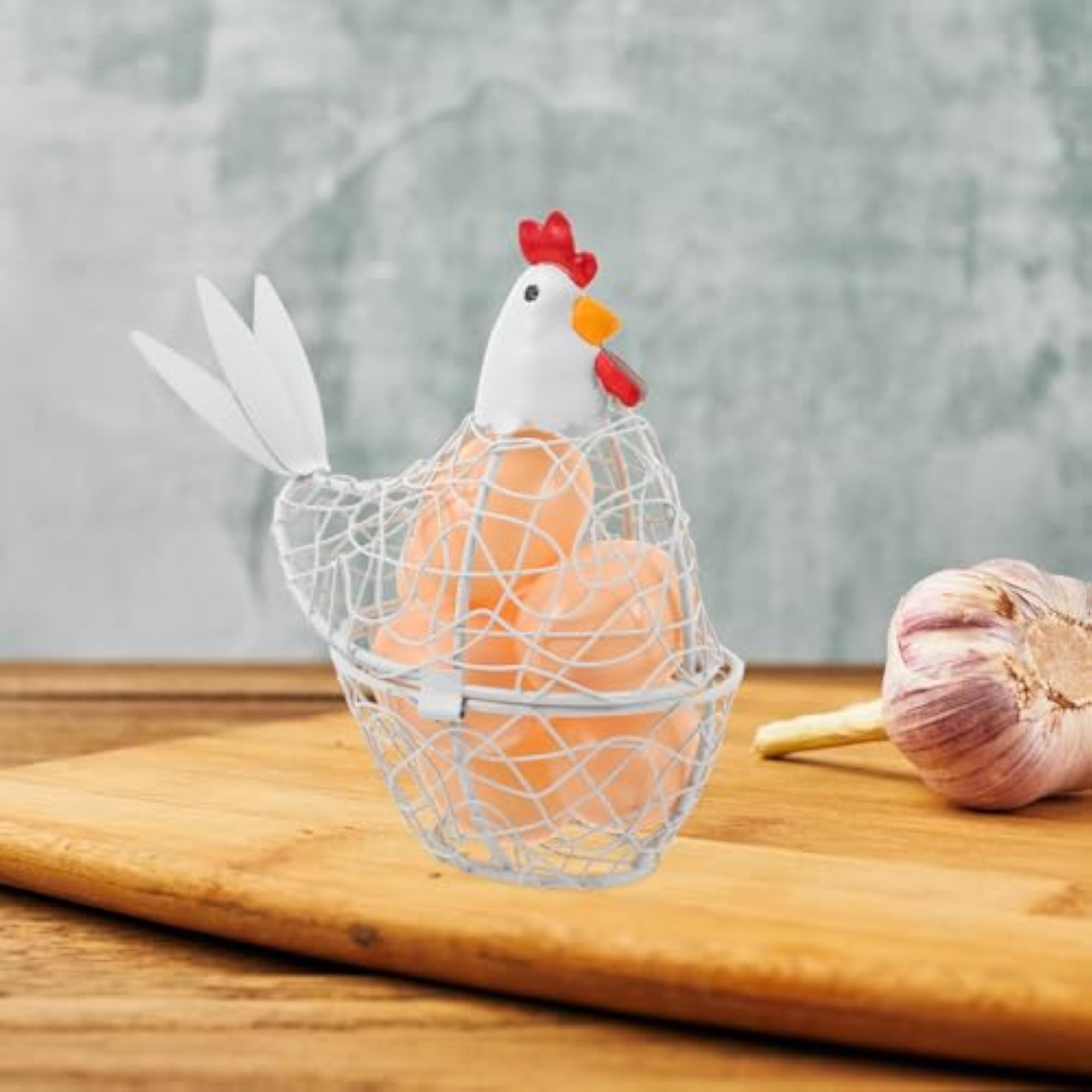 White Iron Wire Egg Basket, Space Saving Storage Organizer