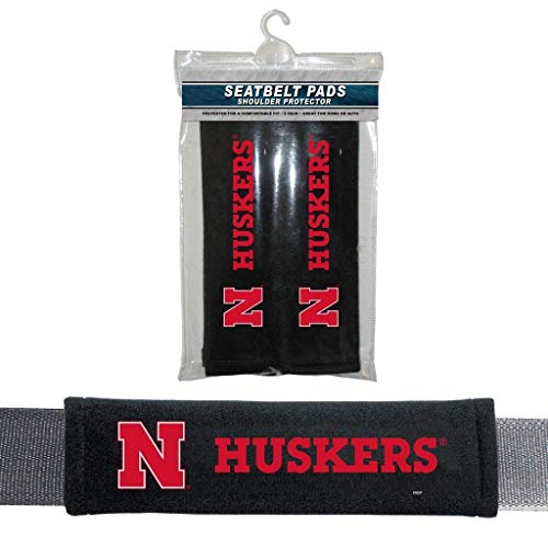 Fremont Die NCAA Nebraska Cornhuskers Seat Belt Pads, 10" x 2.5" (Pack of 2), 10" x 2.5" (Pack of 2), Black/Team Colors