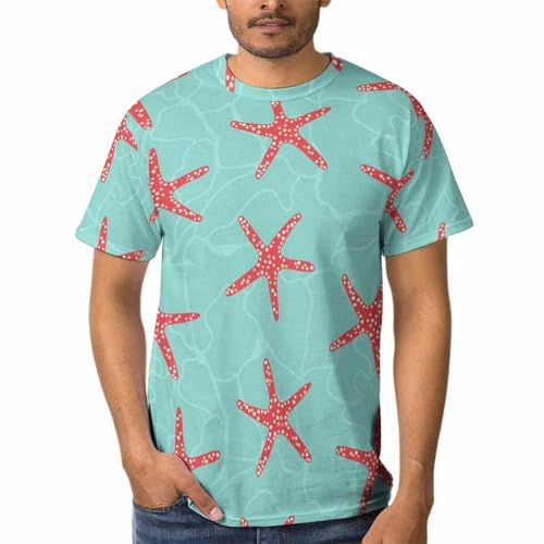 Tshirt homme col rond motif marine et tee shirt manches courtes étoile de mer rouge