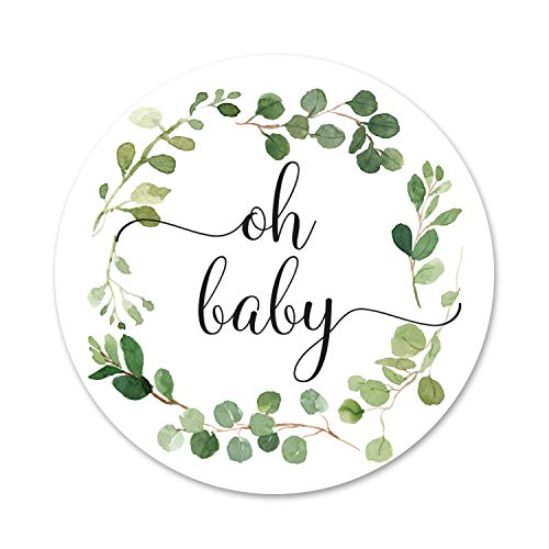 40 cnt Greenery Wreath Oh Baby Gender Neutral Stickers - Favor Stickers - Thank You Labels