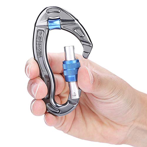 Nikou Escalada Carabiner- 25KN Tornillo mosquet�n de Bloqueo del Gancho de Escalada Monta�ismo Equipo de Salvamento al Aire Libre Que acampa yendo (Color : Azul)
