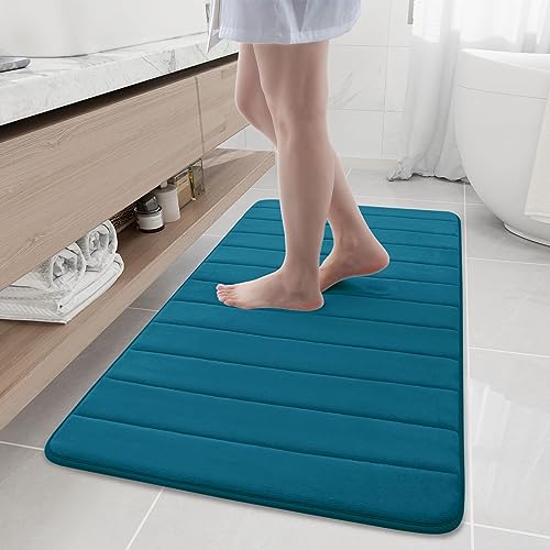 Homaxy Memory Foam Badezimmer Badteppich Saugfähige Rutschfester Badvorleger Waschbar Badematte - 61 x 120 cm, Blau