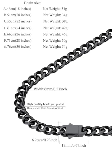 FindChic Black Cuban Link Chains for Men & Women, 6mm Matching Stainless Steel Couple Necklaces, Hip Hop Accessories Rapper Jewelry, Valentine's Gift for Him Her, 20 Inches Length - image 9