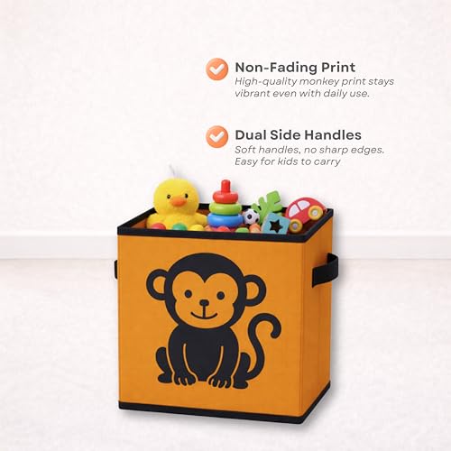 Image of Sopent Monkey Toy Storage Box & Kids Organiser - Animal Storage Basket for Kids Room, Foldable Fabric Toys Organizer Box, Kids Storage Basket