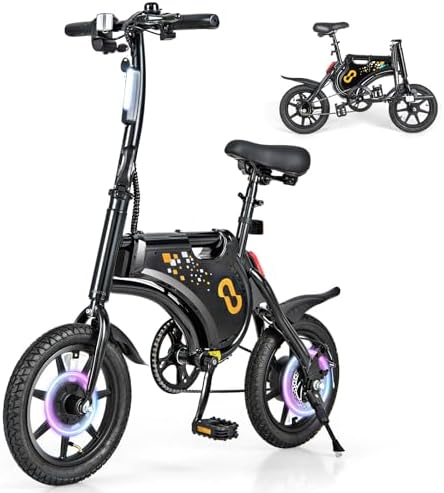 GYMAX Electric Bike for Adults, Foldable Electric Bicycle w/ 350W Motor & 36V 7.8Ah Battery, Cruise Control, Disk Brake, Adjustable Saddle Height, 15MPH 14” Mini Ebike for Commute Short Trips