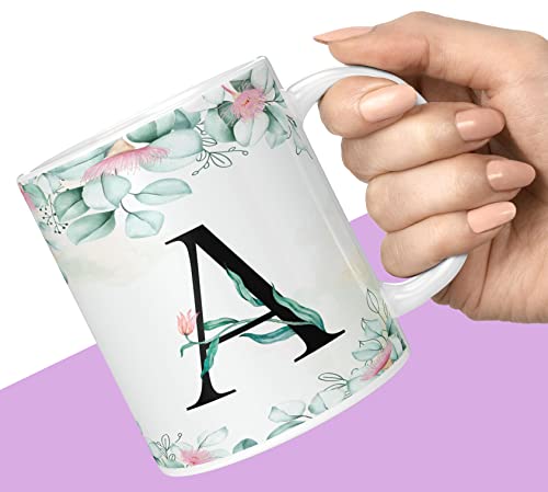 Image of Colorful Floral Alphabet Letter A Printed Coffee Mug For Girls Boys Friends Love Kids Best Gift For Birthday Anniversary Initial Letter A (Microwave Safe Ceramic Tea Coffee Mug-350ml) - ABVWM2 133