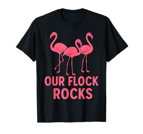 Our Flock Rocks Pink Flamingo Funny Matching Family Group Camiseta