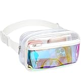 Veckle Clear Fanny Pack - Holographic White Clear Belt Bag Crossbody Fashion Fanny Packs for Women Men Cute Waist Bag with Adjustable Strap for Sports Events, Concerts, Festivals