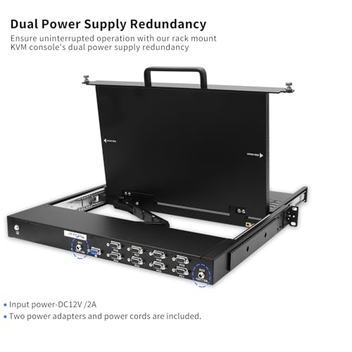 Image of 1U Rack Mount KVM Console for Short Depth Cabinet,8 Port VGA Switch,1080p