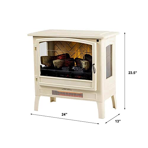 Country Living Infrared Freestanding Electric Fireplace Stove Heater In Cream | Provides Supplemental Zone Heat With Remote, Multiple Flame Colors, Metal Design With Faux Wooden Logs #TOP7