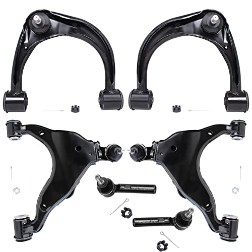 Image of Detroit Axle - 6pc Front End Kit for 03-09 Lexus GX470 Toyota 4Runner, 07-09 FJ Cruiser, 4 Upper & Lower Control Arms 2 Outer Tie Rod Ends 2003 2004 2005 2006 2007 2008 2009 Replacement