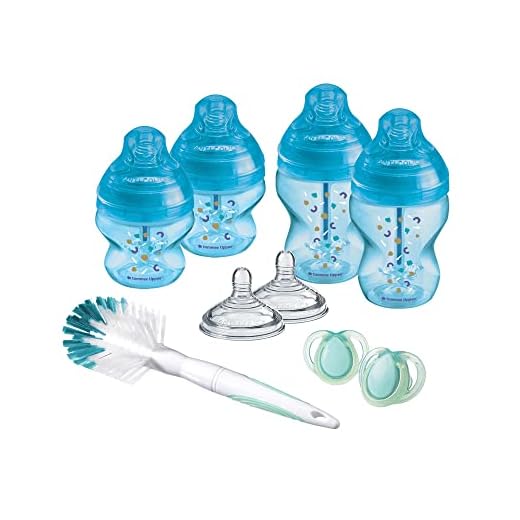 Tommee Tippee - Kit de Biberones Recién Nacido Anticólico, Tetina con Forma de Pecho y Sistema de Aireación Anticólico, Tamaños Mixtos, Azul