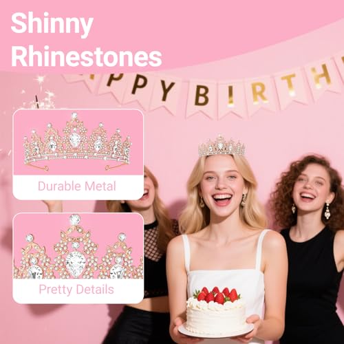 Tiara Crown for Women, Headband Hair Accessories for Birthday Wedding Party Costume (C-Rose)