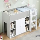 ✅【 Design gain de place 】 Ce lit superposé offre un espace de rangement généreux en dessous, idéal pour les petites chambres. Étagères et armoire incluses pour ranger jouets, vêtements et accessoires.