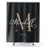 ArtBroz Custom Monogram Shower Curtain, 71 x 74 Inch, Personalized Monogrammed Initial Black Leopard