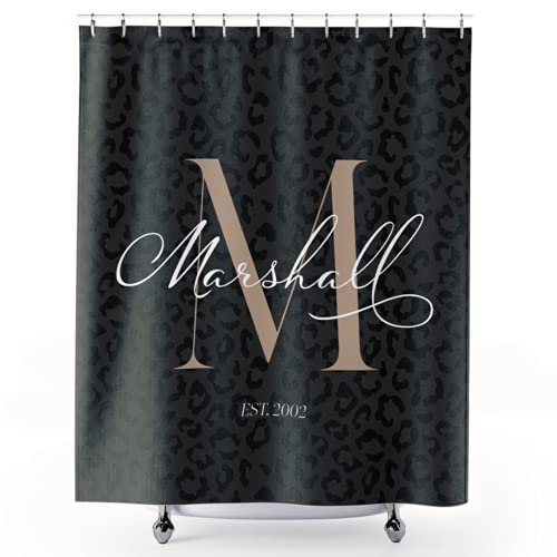 Artbroz Custom Monogram Shower Curtain, 71 X 74 Inch, Personalized Monogrammed Initial Black Leopard/Cheetah Animal Print Waterproof Fabric Bath Curtains, Unique Elegant Bathroom Décor #TOP2