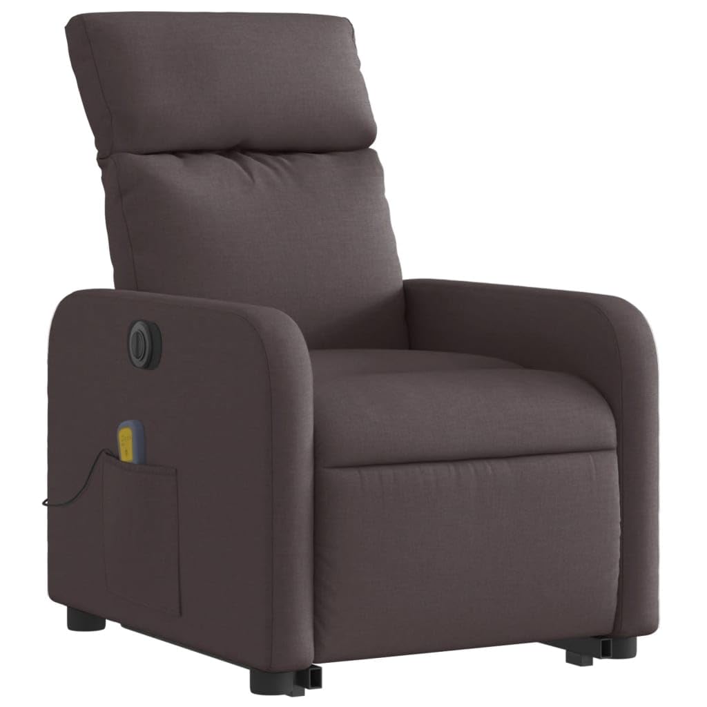 Sillón elevador eléctrico con masaje de 6 puntos y reclinación automática, tejido marrón oscuro, función elevación y vibración, estructura estable de madera