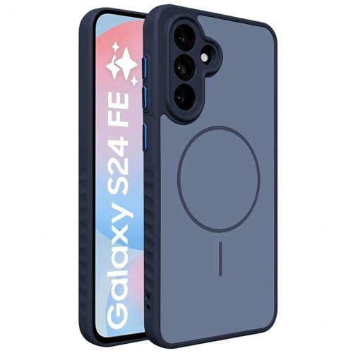 Image of VONZEE Matte Magnetic Case Compatible for Samsung Galaxy S24 Fe Wireless Charging Shockproof Anti-Scratch TPU PC Slim Fit Full Protection Phone Cover for Samsung Galaxy S24 fe-Navy