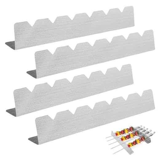 LEKEFETO 4 Pezzi Griglia Supporto per 6 Spiedini in Acciaio Inox - Accessori per Barbecue, Esterni, Campeggio ed Escursionismo