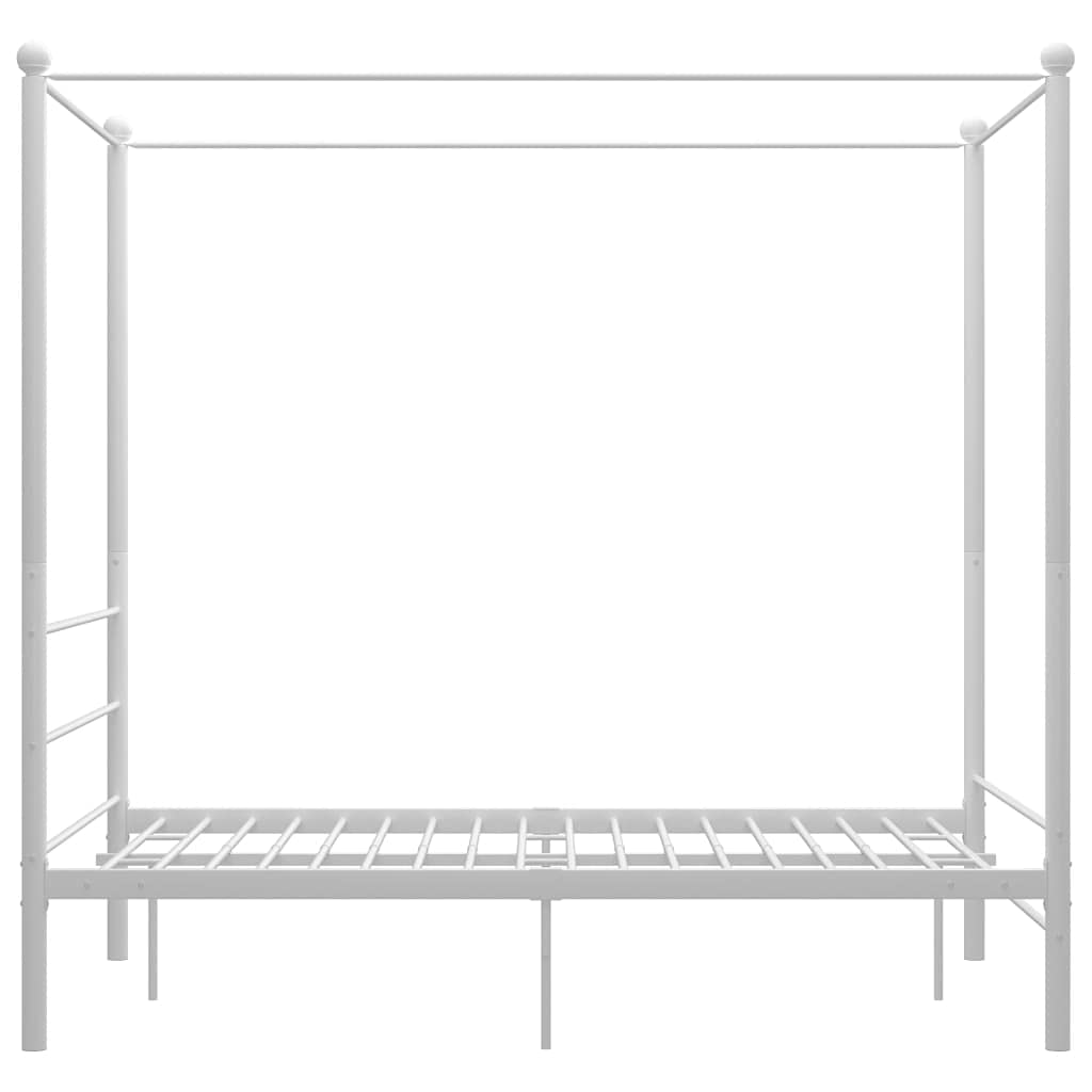 Łóżko z baldachimem, białe, metalowe, 140 x 200 cm, podwójne łóżko dla gości, łóżko rodzinne, pojedyncze łóżko do schroniska, salonu, pokoju gościnnego, sypialni