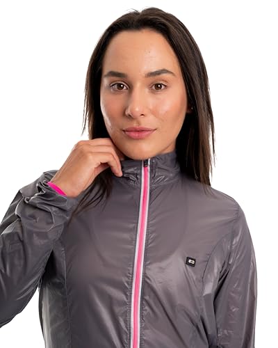 Jaqueta Corta Vento de Ciclismo Feminina Márcio May Pro Cinza/Neon Pink