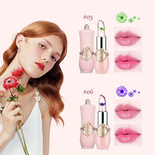Crystal Flower Jelly Lipstick Set,Magic Temperature Color Change Lip Gloss Long Lasting Clear Nutritious Moisturizer Lip Balm #TOP1