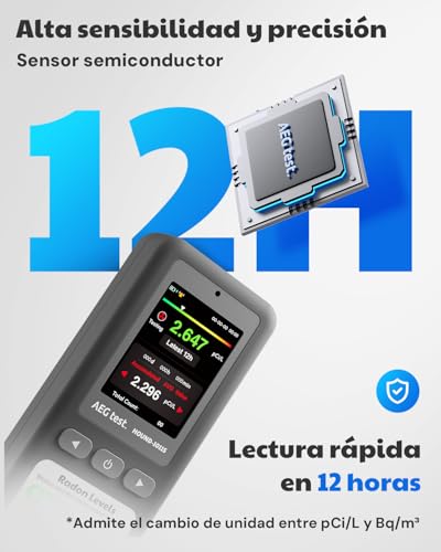 Miniatura 2 de Aegtest Hound-1011s Detector De Radón Portátil, Sensor De Alta Precisión Para El Hogar, Ligero, Alarmas Sonoras Y Visuales, Monitoreo A Largo Plazo, Probador De Radón Fácil De Usar En Pci L O Bq M