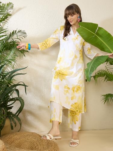 Image of INDO ERA Women's Cotton Ethnic Co-Ord Set | Kurta Pant Set | Stylish Cotton Suit Set for Women,12470