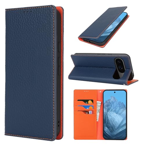 Coque Google Pixel 9 Pro étui portefeuille cuir clapet magnétique bleu