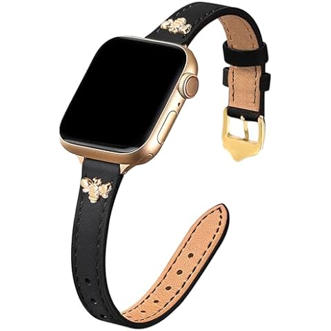 JR.DM Slim Leather-Bands Compatible with Apple Watch Band 38mm 40mm 41mm 42mm 44mm 45mm 46mm 49mm, Top Genuine Leather Band with Charms, Feminine Design for Iwatch Ultra SE Series 10 9 8 7 6 5 4 3 2 1 Cover