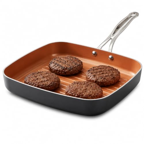 Image of GOTHAM STEEL 10.5 inch Non Stick Grill Pan for Indoor Cooking, Stovetop, Copper