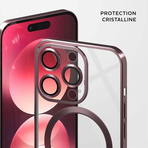 Coque iPhone 14 Pro anti rayure caméra protection MagSafe rose transparente