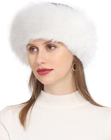 Rulala Fancy Faux Fur Headband for Women Winter Earwarmer Earmuff with Elastic(White)