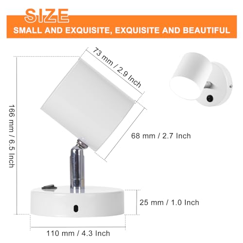 Image of Kawell Indoor LED Wall Light with Switch Modern LED Wall Sconce Rotatable Hardwired LED Wall Lamp Nordic Style for Bedside Study Child Room, White(6000K), 33-AU367-WT-CW(US)