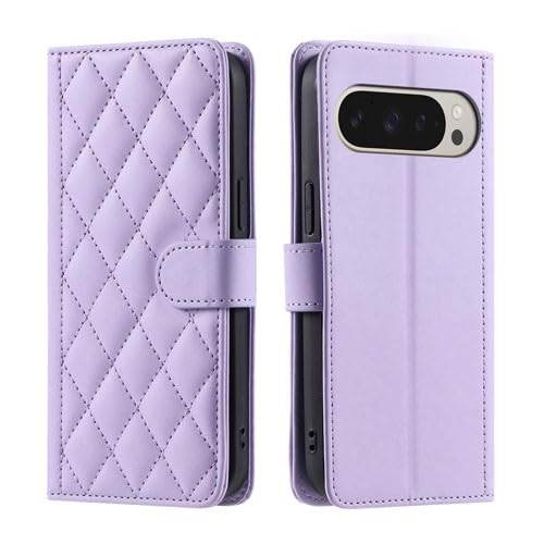 Étui pour Google Pixel 10 Pro en cuir de luxe violet avec rabat magnétique