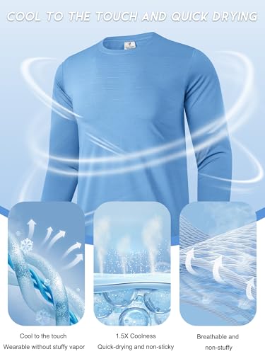T-shirt manches longues homme UPF 30+ bleu ciel L vêtement de sport running et randonnée