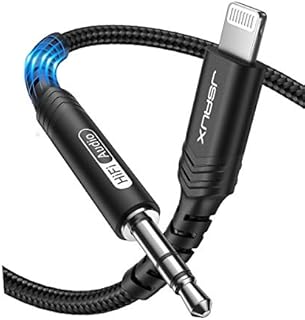 JSAUX iPhone Aux Cable 1.8M [Apple Mfi Certified] Aux to Lightning Audio Cable Nylon Braided iPhone Lightning to 3.5mm Headphone Jack Cable Compatible for iPhone 12/12 Mini/12 Pro/11/X/XR/8/7 -Black
