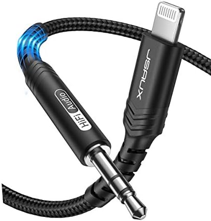 JSAUX iPhone Aux Cable 1.8M [Apple Mfi Certified] Aux to Lightning Audio Cable Nylon Braided iPhone Lightning to 3.5mm Headphone Jack Cable Compatible for iPhone 12/12 Mini/12 Pro/11/X/XR/8/7 -Black